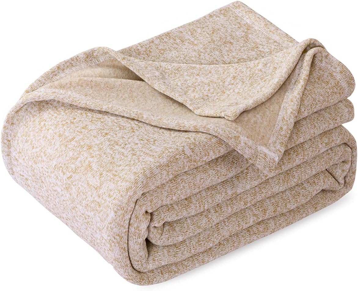 Summer Sweatshirt Queen Size Blanket for Bed Lightweight Soft Thin | Breathable Jersey Blankets for Hot Sleepers in Air-Conditioned Room, Home Decor Holiday Gift, 90 X 90 Inches, Heather Camel