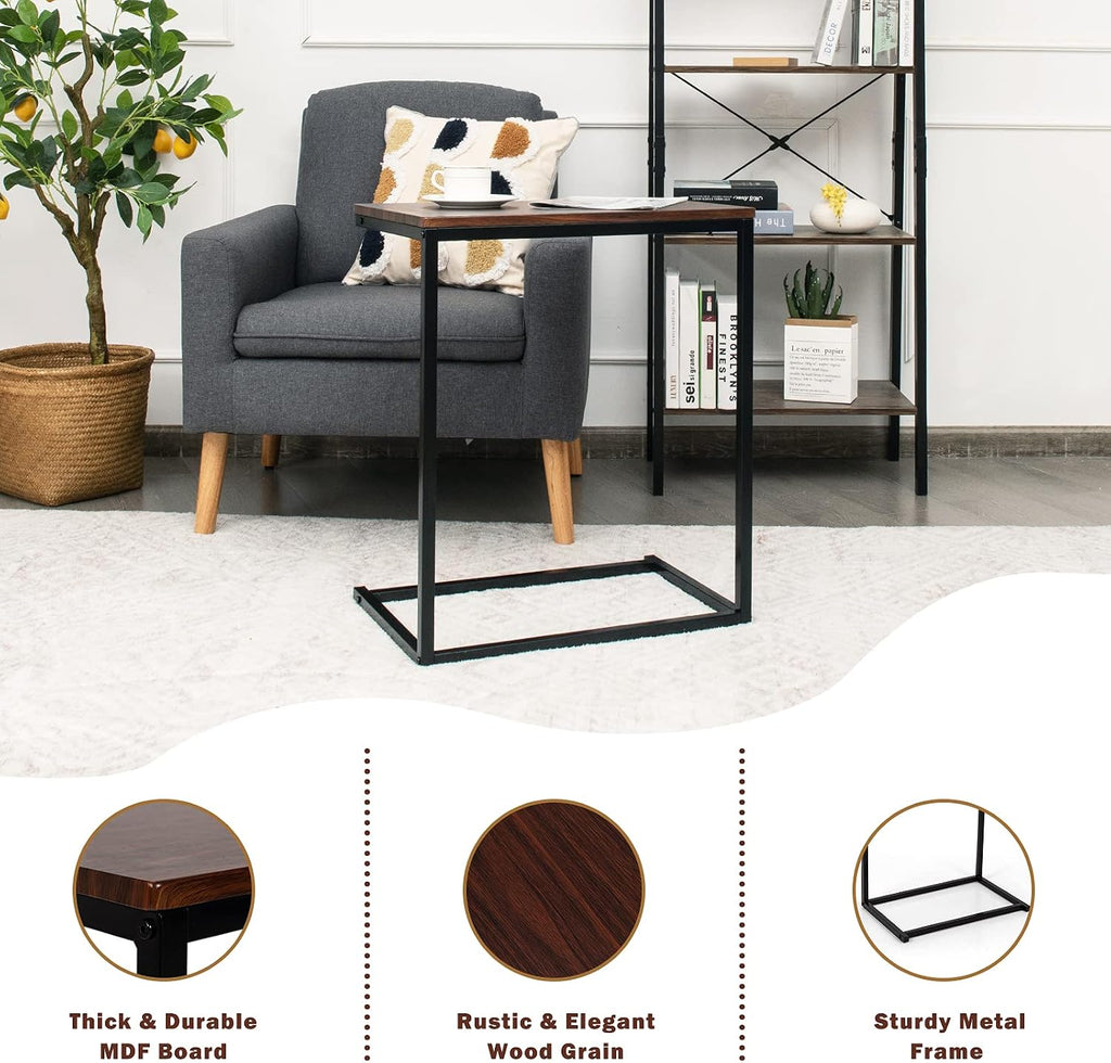 C Shaped End Table, Couch Sofa Side TV Tray for Coffee Snack Laptop, Vintage Bedside Table for Living Room, Bedroom - view 7