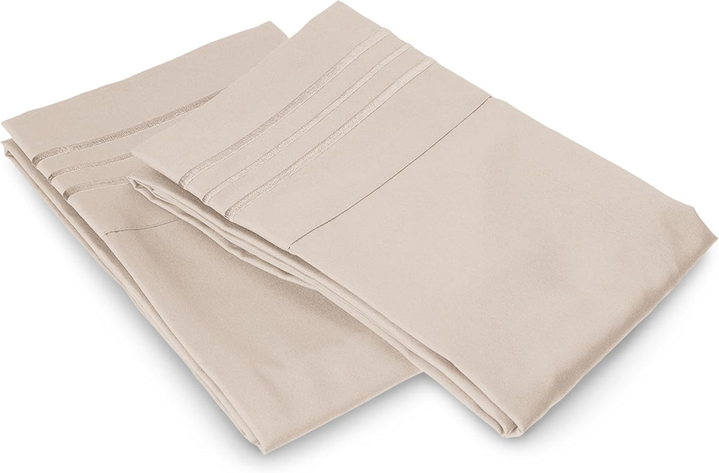 Luxury Ultra-Soft 2-Piece Pillowcase Set - 1500 Premium Hotel Quality Microfiber Double Brushed - Wrinkle Resistant, Standard/Queen, Cream/Tan - view 5