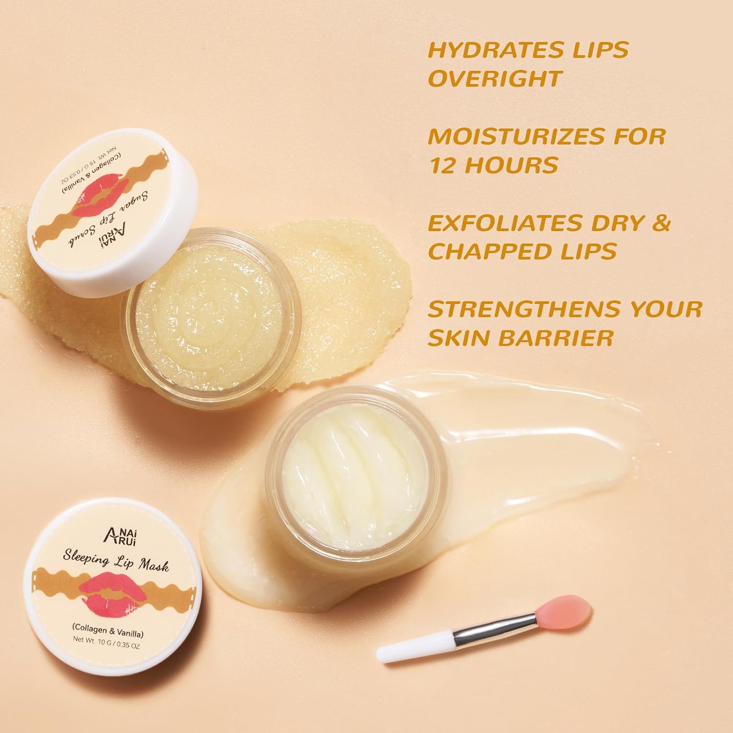 Lip Scrub & Lip Mask Set, Vanilla | Lip Sleeping Mask, Lip Exfoliator Scrub for Exfoliating, Lip Overnight Treatment, Lip Care Gift Kits for Dry, Chapped Lips - view 2