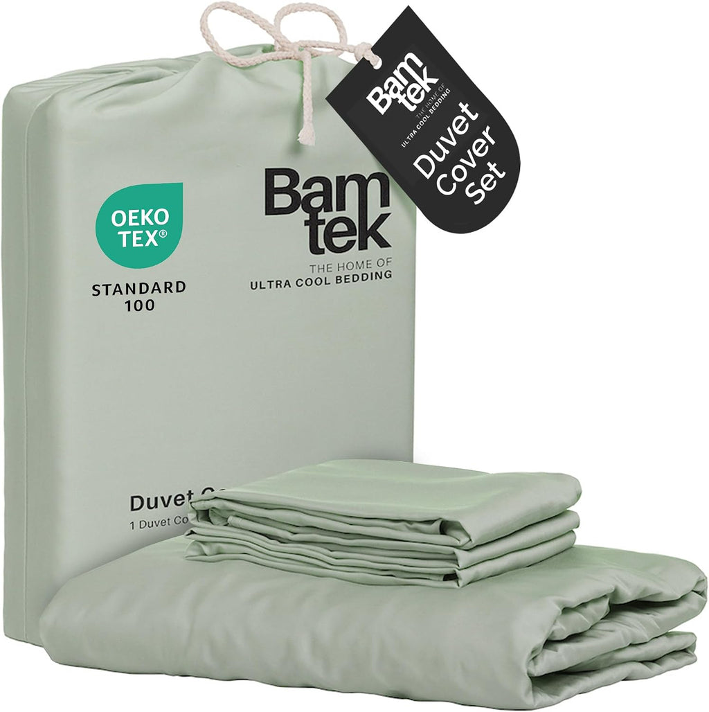 Bamtek100% Viscose Derived from Bamboo Duvet Cover Set King Size, 3 PC | Luxury Cooling Duvet Cover for Hot Sleepers, Silky Buttery Soft Comforter Cover & 2 PC King Pillowcases, Moss - view 6