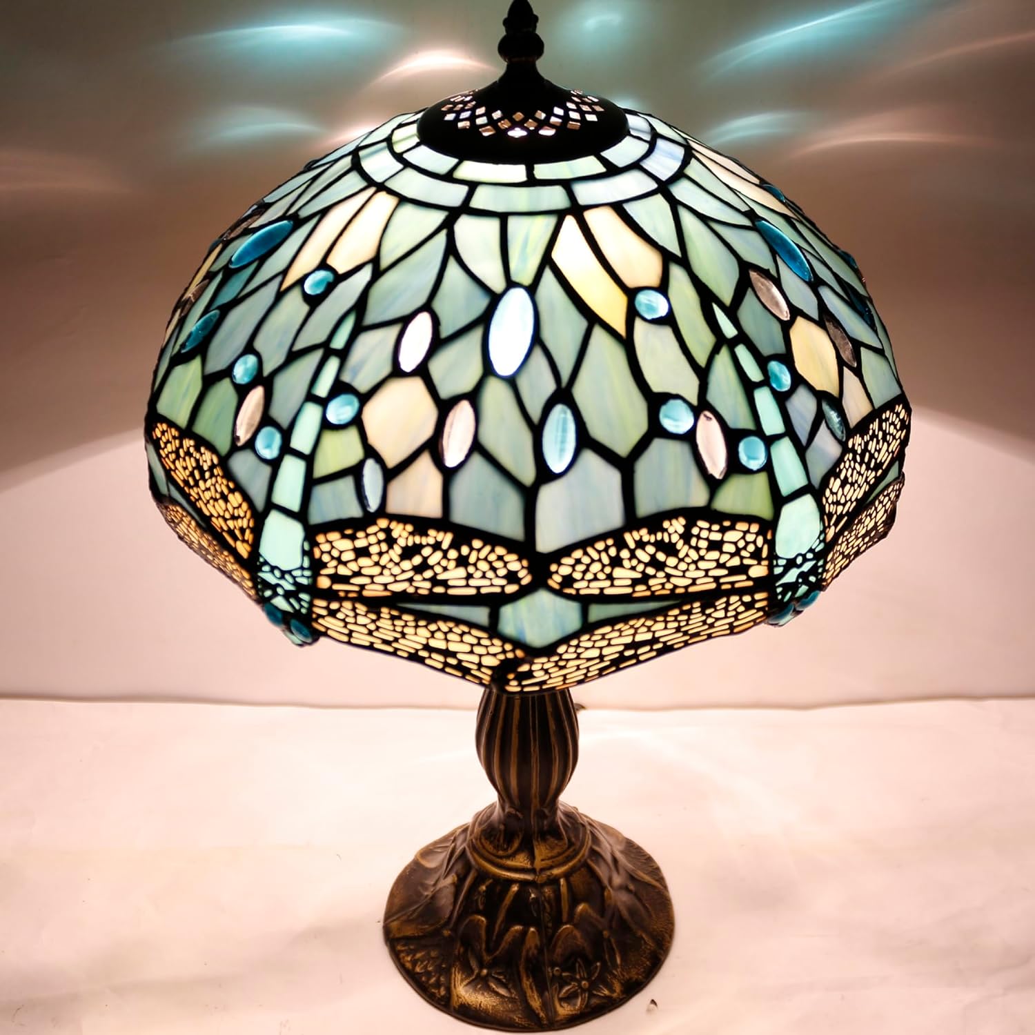 Tiffany Lamp Sea Blue Stained Glass Table Lamp 18 Inch Dragonfly | 12X12X18 Inches Desk Reading Light S147 Series Style - view 6