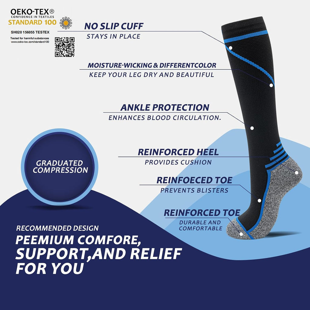8 pairs compression socks for men & women 20-30 mmHg knee high nurse pregnant running medical and travel athletic - view 2