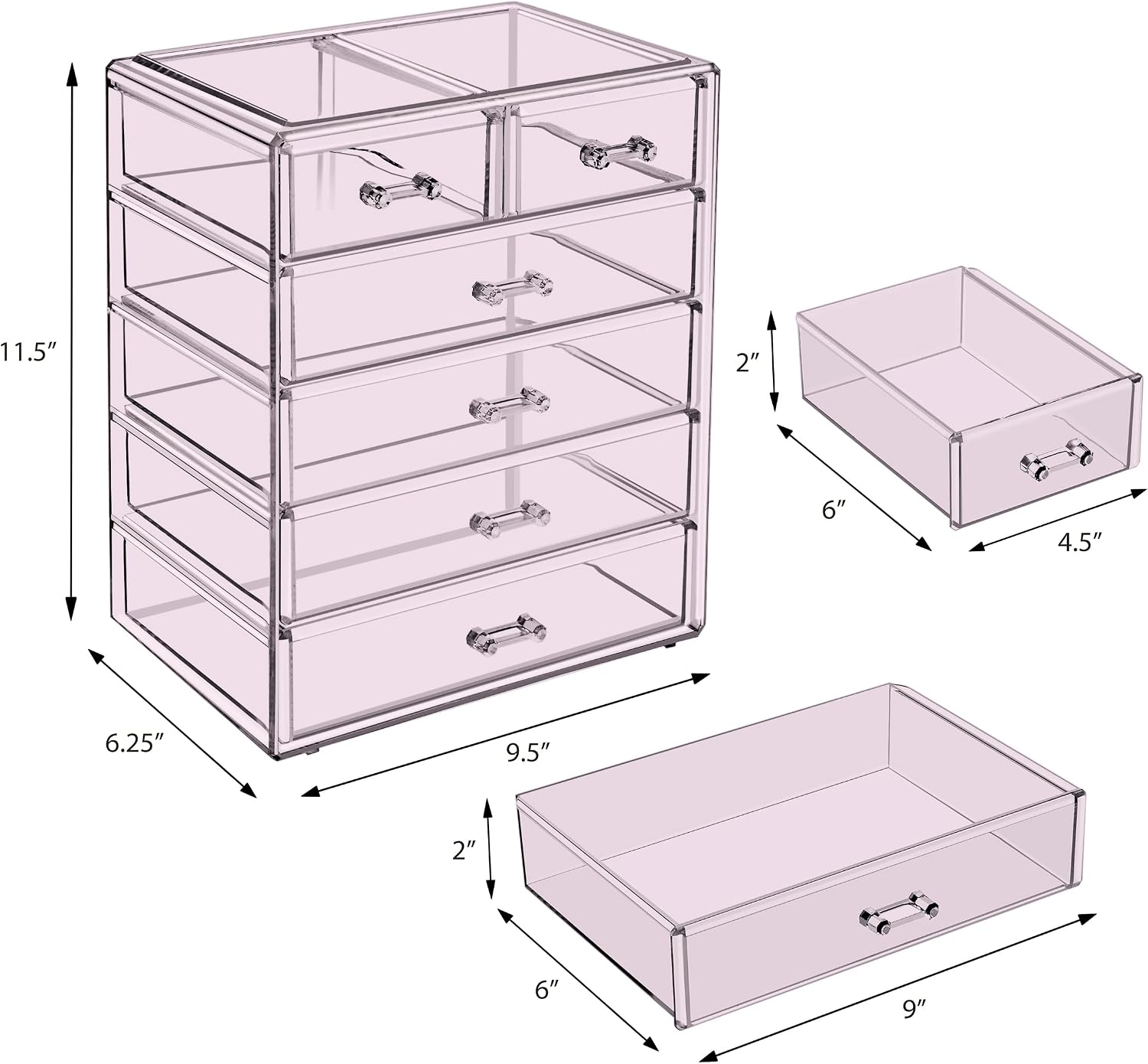 Acrylic Makeup Organizer Set, 6-Drawer Vanity & Countertop Cosmetic Storage with Small & Wide Drawers, Purple Makeup Storage for Brushes, Lipsticks, Jewelry – Holiday Gift for Women & Teens - view 3