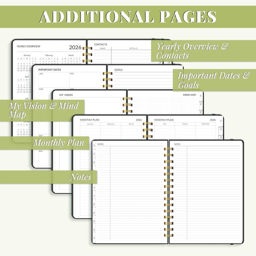 2026 Planner, A5 Weekly and Monthly Planners with Tabs, Spiral Bound Daily Calendar 2026 Planner, Agenda Organizers from Jan. to Dec., Hardcover Habit Tracker Journal 6.18" x 8.5"(Green Butterfly) - view 5