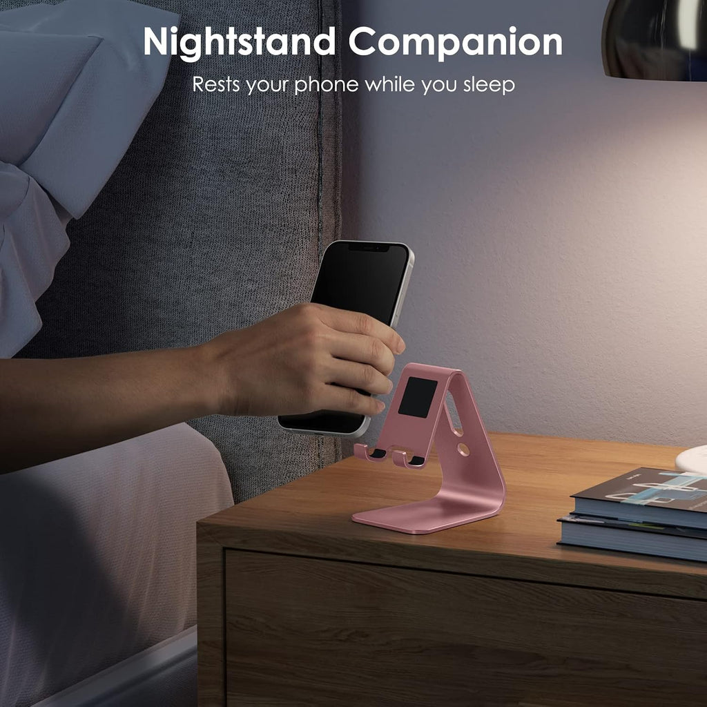 Upgraded aluminum cell phone stand for desk, durable phone dock | protective pads cellphone dock for iPhone 17/16/15/14/13 Pro Max Air, iPad mini, Android smartphones - rose gold - view 8