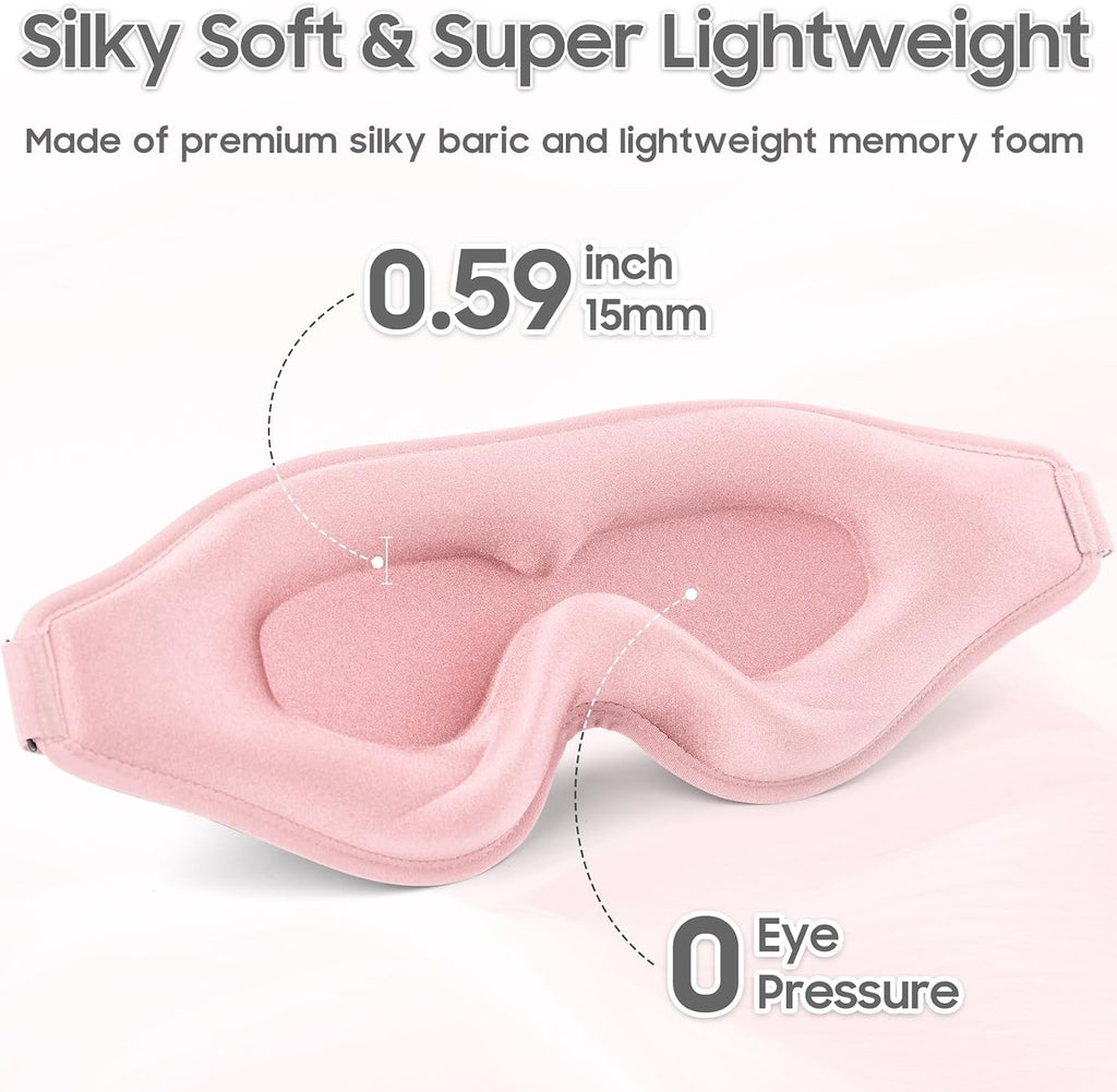 Sleep mask - total blackout 3D sleeping mask, super lightweight & silky soft eye mask for sleeping, fully adjustable fit for home, office, traveling, meditation, yoga, pink - view 3