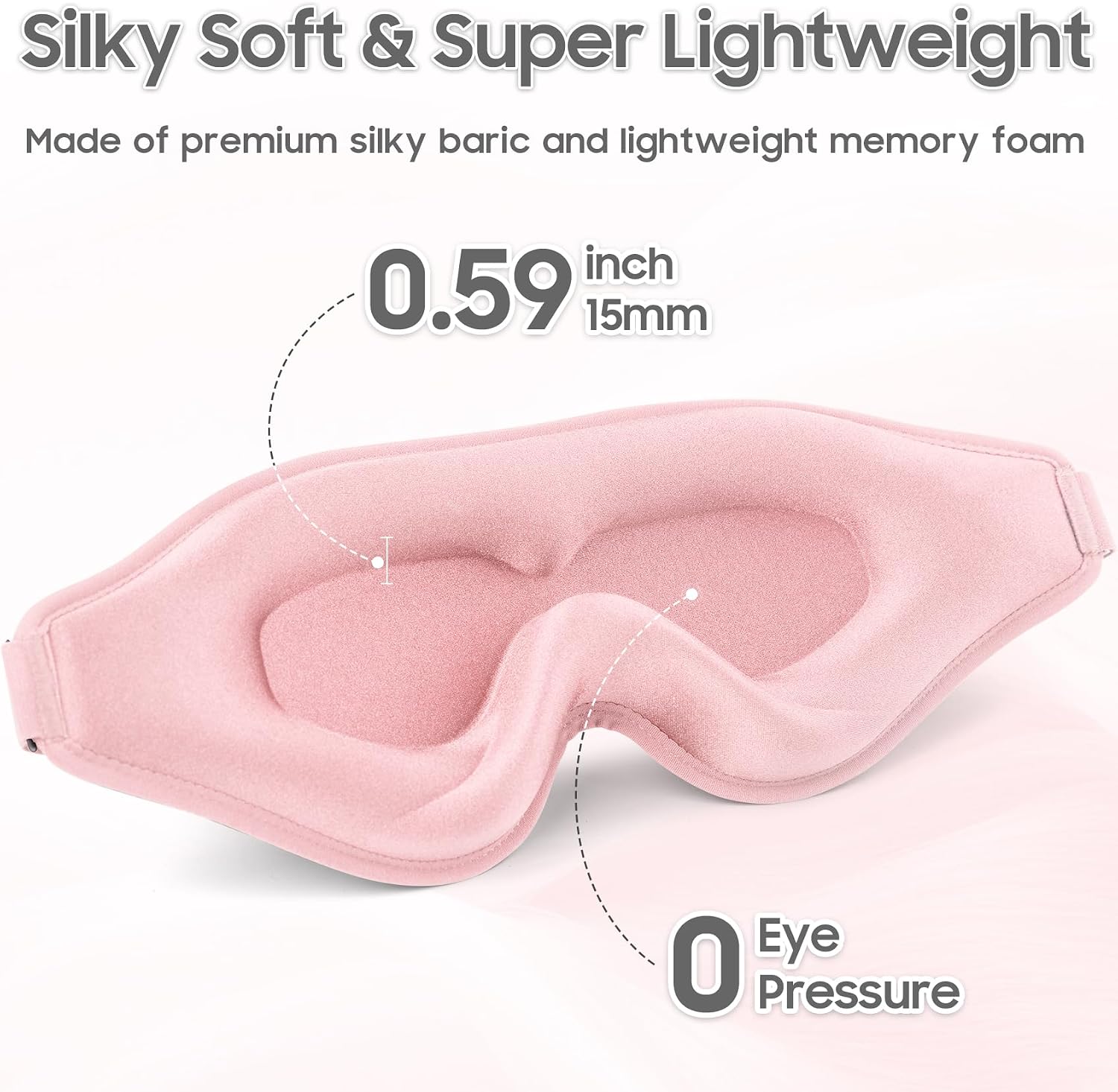 Sleep mask - total blackout 3D sleeping mask, super lightweight & silky soft eye mask for sleeping, fully adjustable fit for home, office, traveling, meditation, yoga, pink - view 3