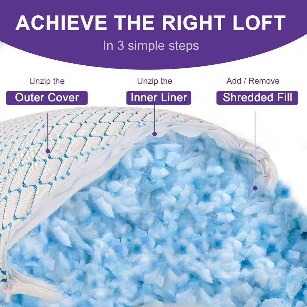 Memory foam pillows queen size set of 2, cooling pillow for side sleepers, adjustable firm pillow, breathable washable removable covers, for hot, side, back, stomach sleeper, relieve shoulder neck pain - view 4