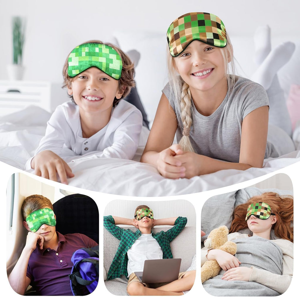 2 pcs sleep mask for kids boys, silk eye covers for sleeping, adjustable strap & light blocking design, adult children's bedtime blindfold for travel and home use, my world - view 6
