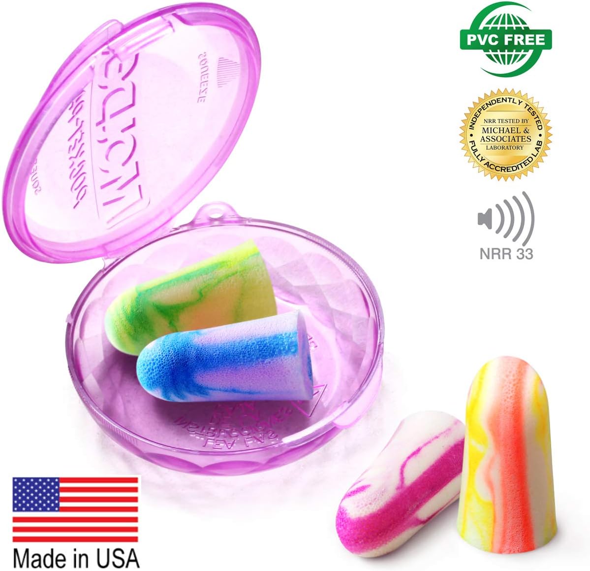 Soft foam earplugs softies ear plugs for sleeping, snoring, work, travel, shooting -33dB highest NRR made in USA (bottle pack, 60 pairs) - view 2