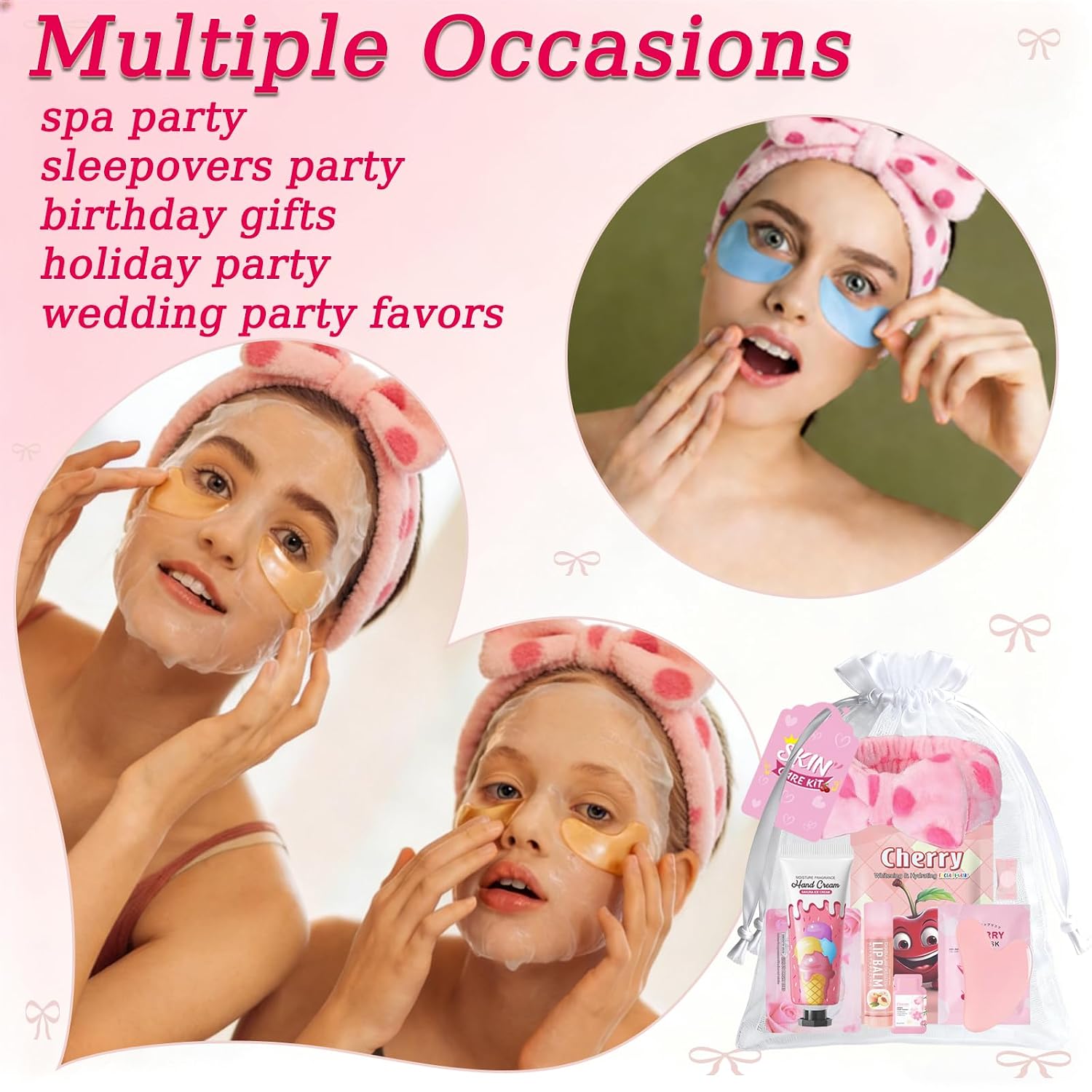 72 PCS spa party supplies for girls, spa party favors include face masks skincare, lip balm, under eye patches, foot bath bomb, spa headband, sleepover party supplies spa birthday kit for women - view 4