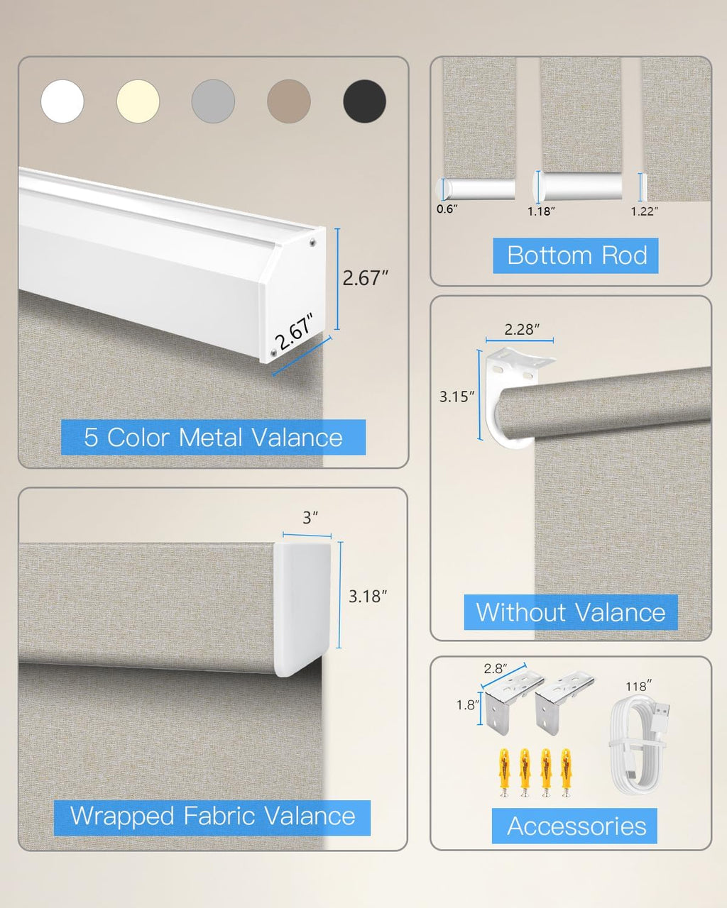 Motorized roller shade with remote control, blackout electric shade for windows compatible with Alexa Google via hub, rechargeable smart window blind for home office (Fabric beige) - view 7