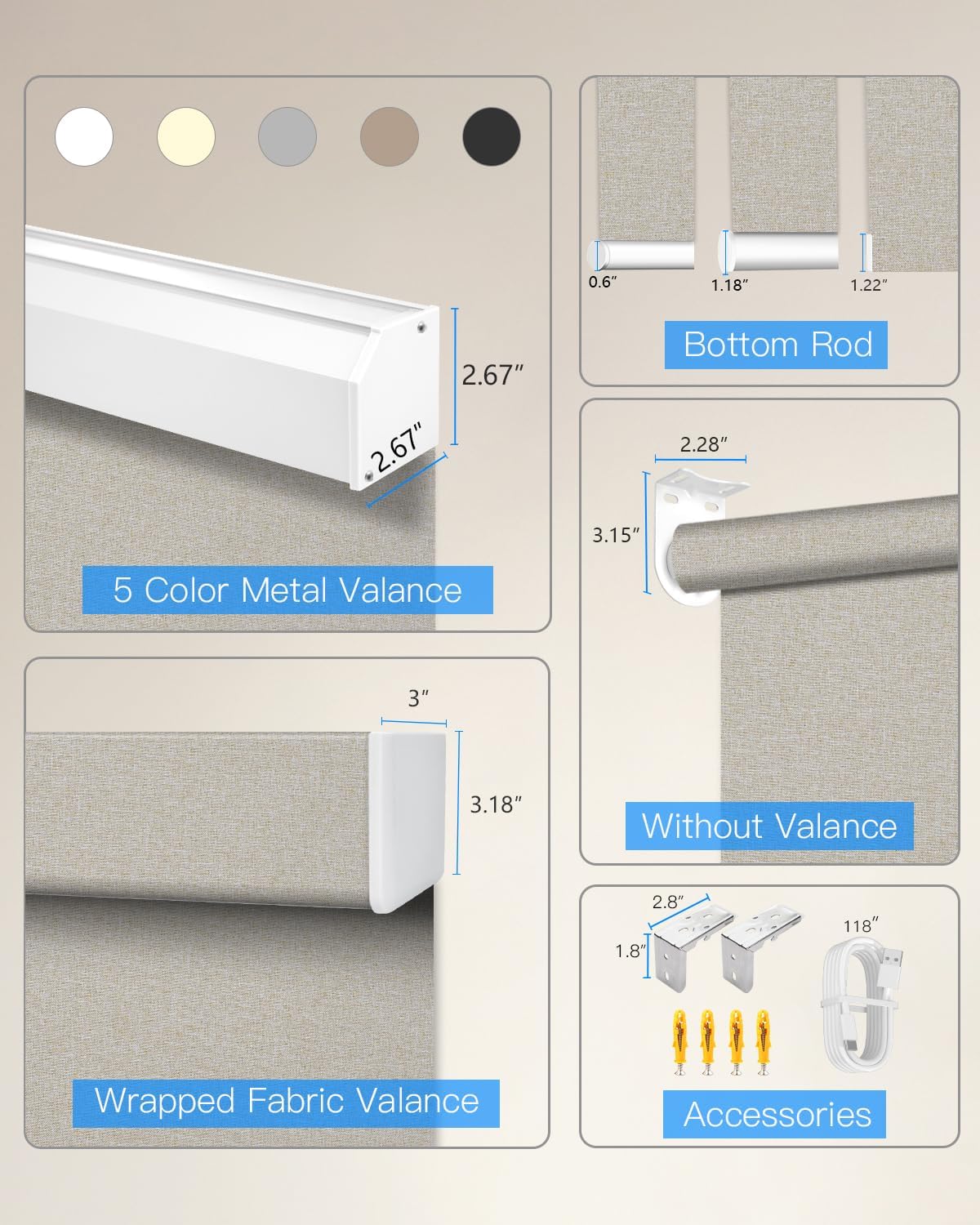 Motorized roller shade with remote control, blackout electric shade for windows compatible with Alexa Google via hub, rechargeable smart window blind for home office (Fabric beige) - view 7