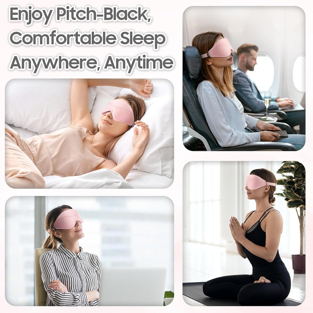 Sleep mask - total blackout 3D sleeping mask, super lightweight & silky soft eye mask for sleeping, fully adjustable fit for home, office, traveling, meditation, yoga, pink - view 6
