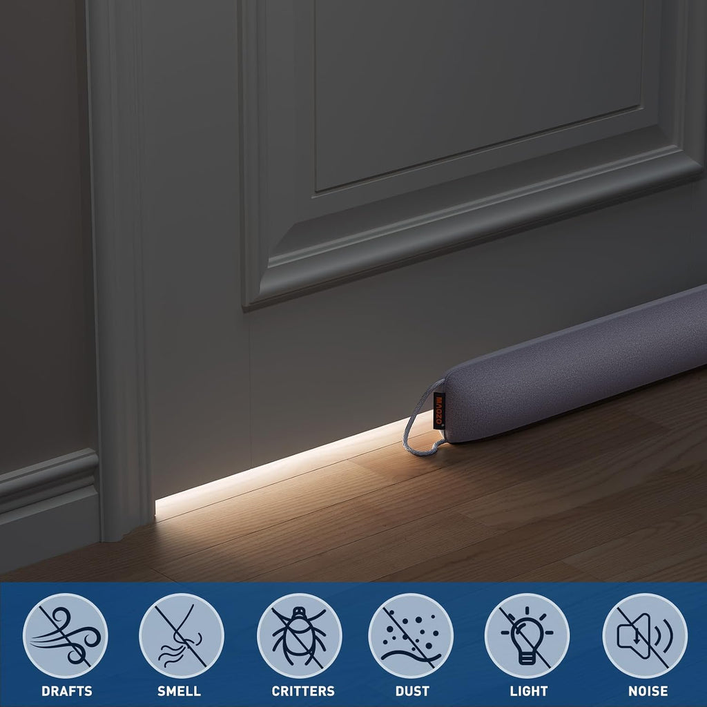 Door draft stopper 36 inches, energy saving, gray | weighted sound proofing for door draft blocker, under door gap filler with machine washable fabric - view 4