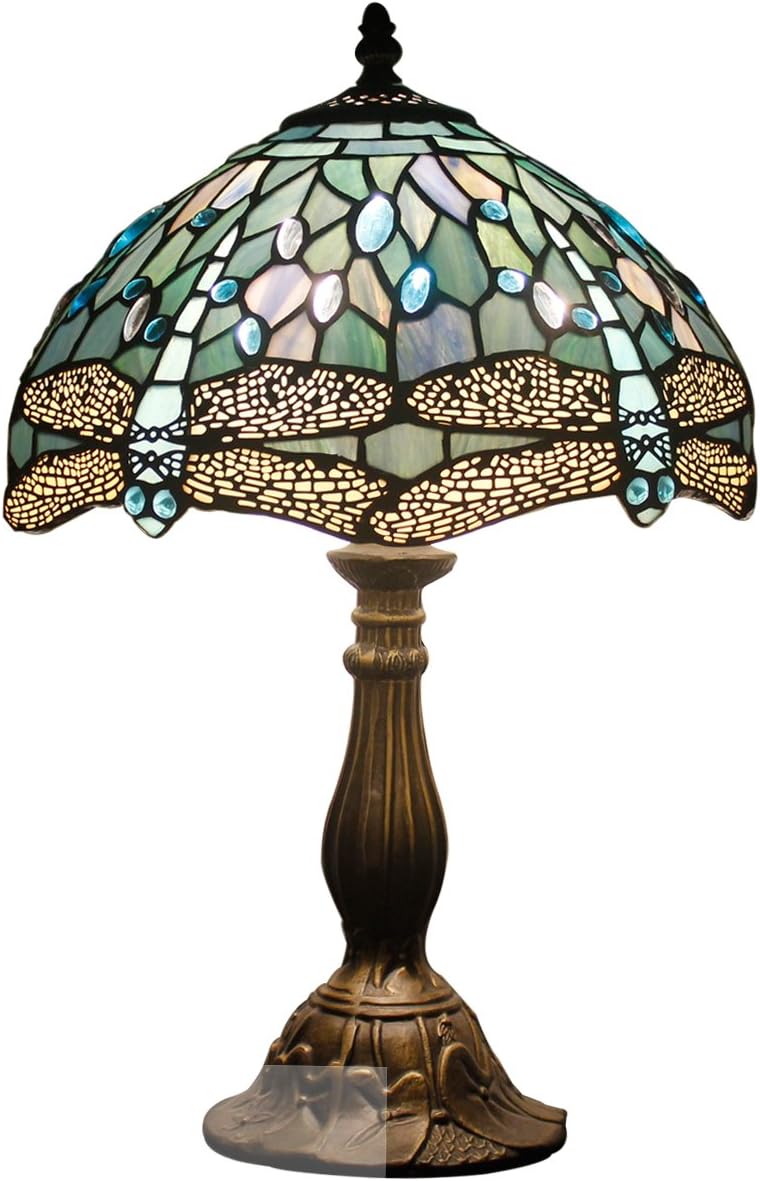 Tiffany Lamp Sea Blue Stained Glass Table Lamp 18 Inch Dragonfly | 12X12X18 Inches Desk Reading Light S147 Series Style