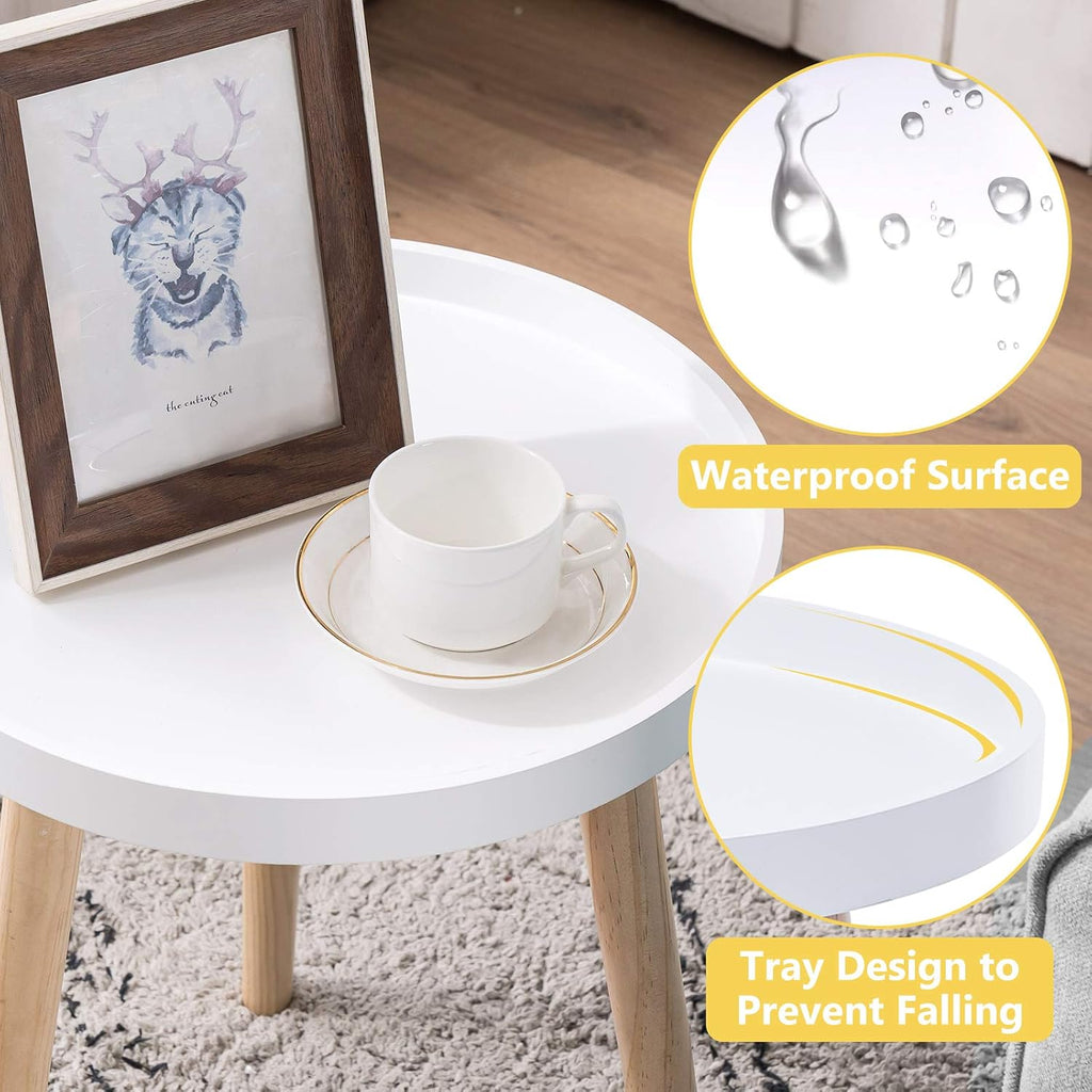 Round Side Table, White Tray Nightstand Coffee End Table for Living Room, Bedroom, Small Spaces, Easy Assembly Bedside Table, 15 x 18 Inches - view 6