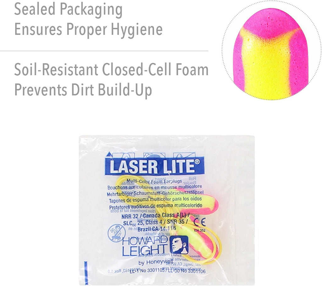By Honeywell Laser Lite High Visibility Disposable Foam Earplugs, 100-Pairs, Pink/Yellow, LL-30 - view 5