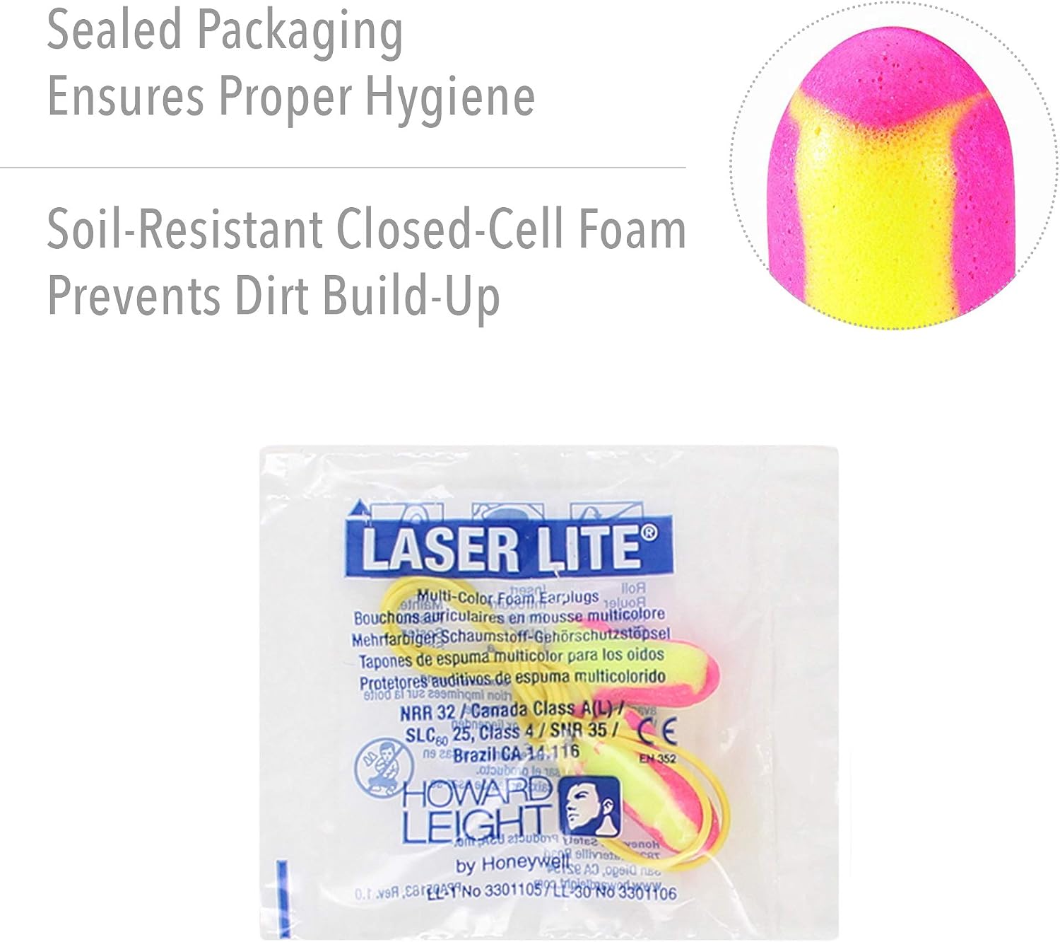 By Honeywell Laser Lite High Visibility Disposable Foam Earplugs, 100-Pairs, Pink/Yellow, LL-30 - view 5
