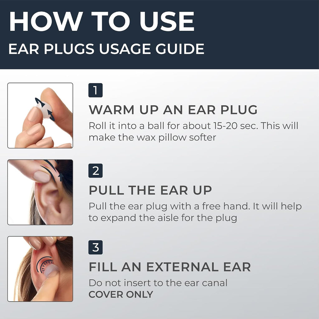 Wax ear plugs for sleeping - 30 silicone wax earplugs for sleeping and swimming, gel ear plugs for noise cancelling, sound blocking level of 32 dB (30 pillows), color: white - view 7
