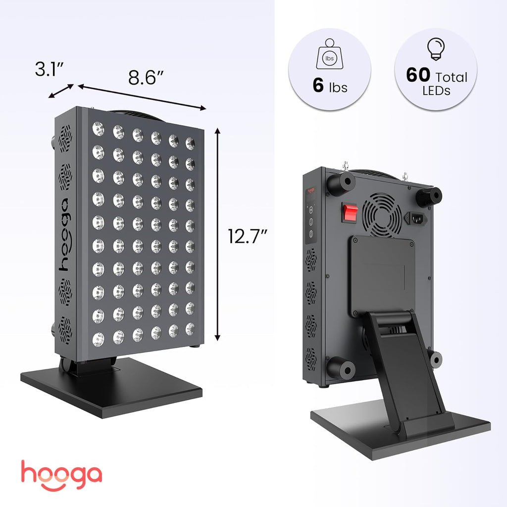 Red light therapy panel device – 660nm red & 850nm near infrared light therapy, LED light therapy lamp, 60 dual chip LEDs, timer, table top stand included – PRO300 - view 5