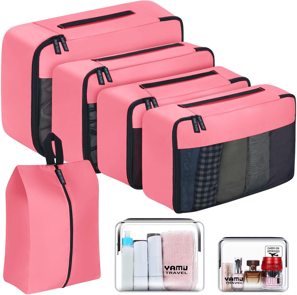 Packing cubes for suitcases, 7 pcs luggage organizer bags with shoe bag, 2 waterproof travel toiletry bags, travel cubes for travel essentials travel accessories