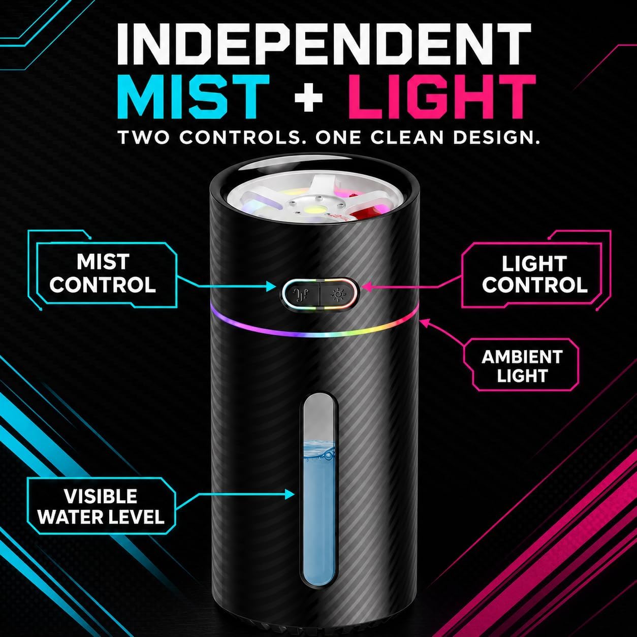 Plug-In Travel Humidifier with Rim-Inspired Fidget Spinner, 9 fl oz USB-C Powered Portable Mini Cool Mist Personal Humidifier for Car, Office, Desk and Hotel - view 3