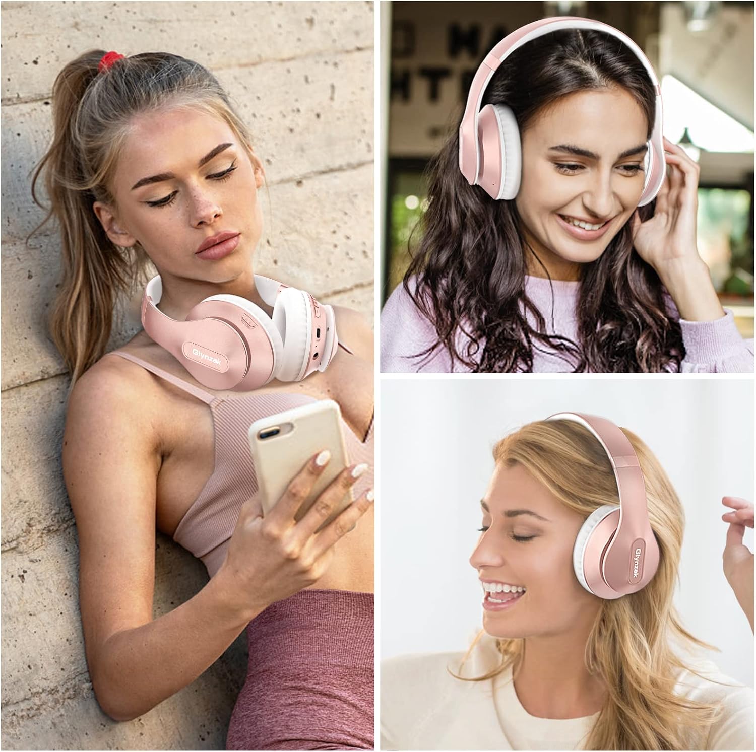 Wireless Bluetooth headphones over ear 65H playtime HiFi stereo headset with microphone and 6EQ modes foldable Bluetooth V6.0 headphones for travel smartphone computer laptop rose gold - view 7