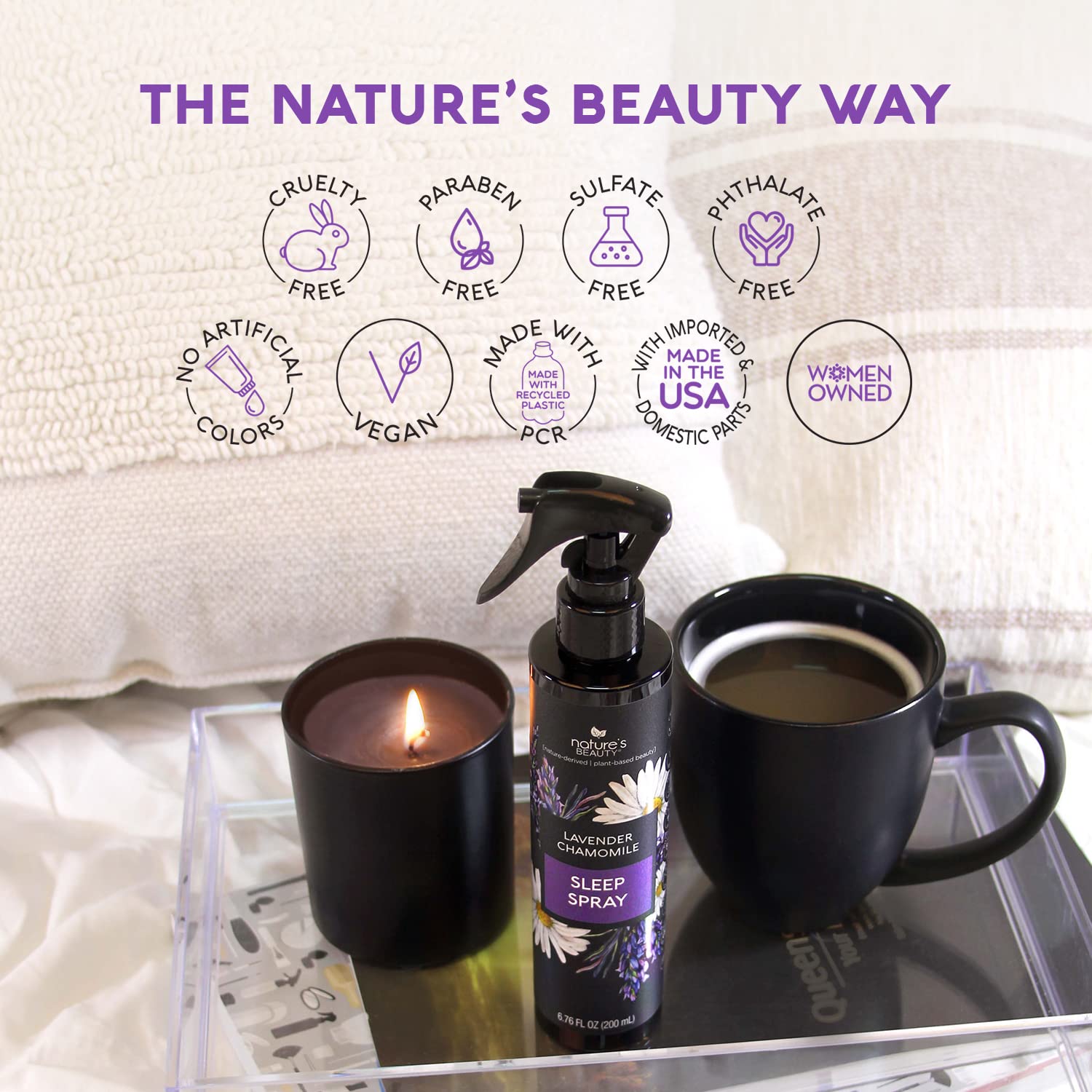 Lavender Chamomile Sleep Spray Multi-Pack - Sleep Well + Relax with Premium Grade Room + Pillow Spray, Made w/Coconut, Jojoba + Moringa Seed Oils, 6.76 fl oz (2 Pack) - view 5
