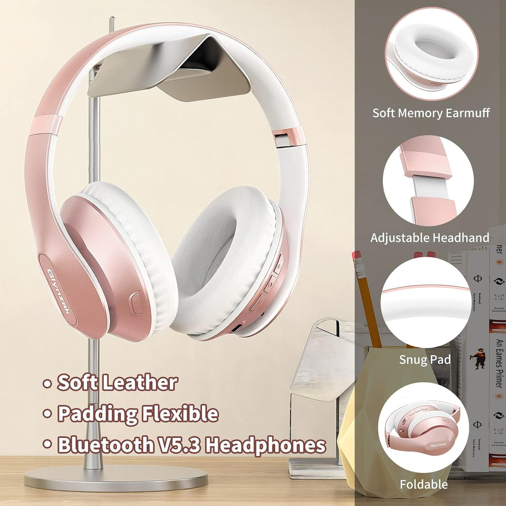 Wireless Bluetooth headphones over ear 65H playtime HiFi stereo headset with microphone and 6EQ modes foldable Bluetooth V6.0 headphones for travel smartphone computer laptop rose gold - view 4