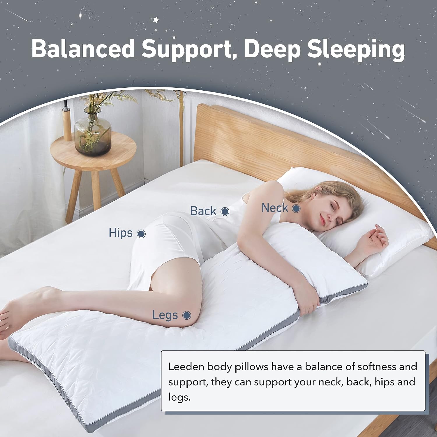 Body Pillow Insert 20 x 54 for Side Sleepers White Support | Soft polyester padding delivers full-body support for side sleepers, maternity rest, reading and daily relaxation. - view 2