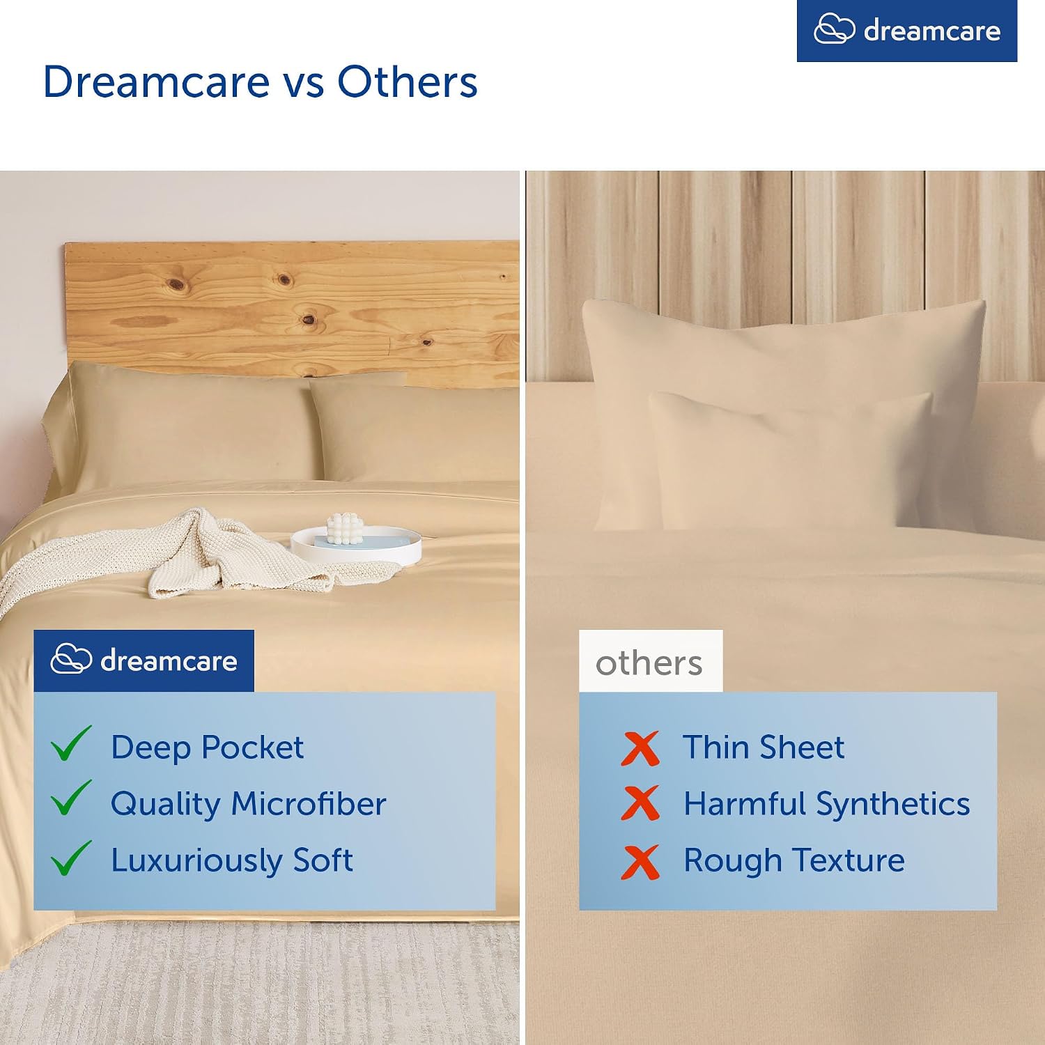 King Size Sheets Set - 4 pcs Breathable Cooling Sheets - up to 21" Extra Deep Pocket King Sheet Set with Side Pockets - Extra Soft 100% Brushed Hypoallergenic Hotel Luxury Bedding, Wheat | up to 21" Extra Deep Pocket King Sheet Set with Side Pockets - Ext - view 7