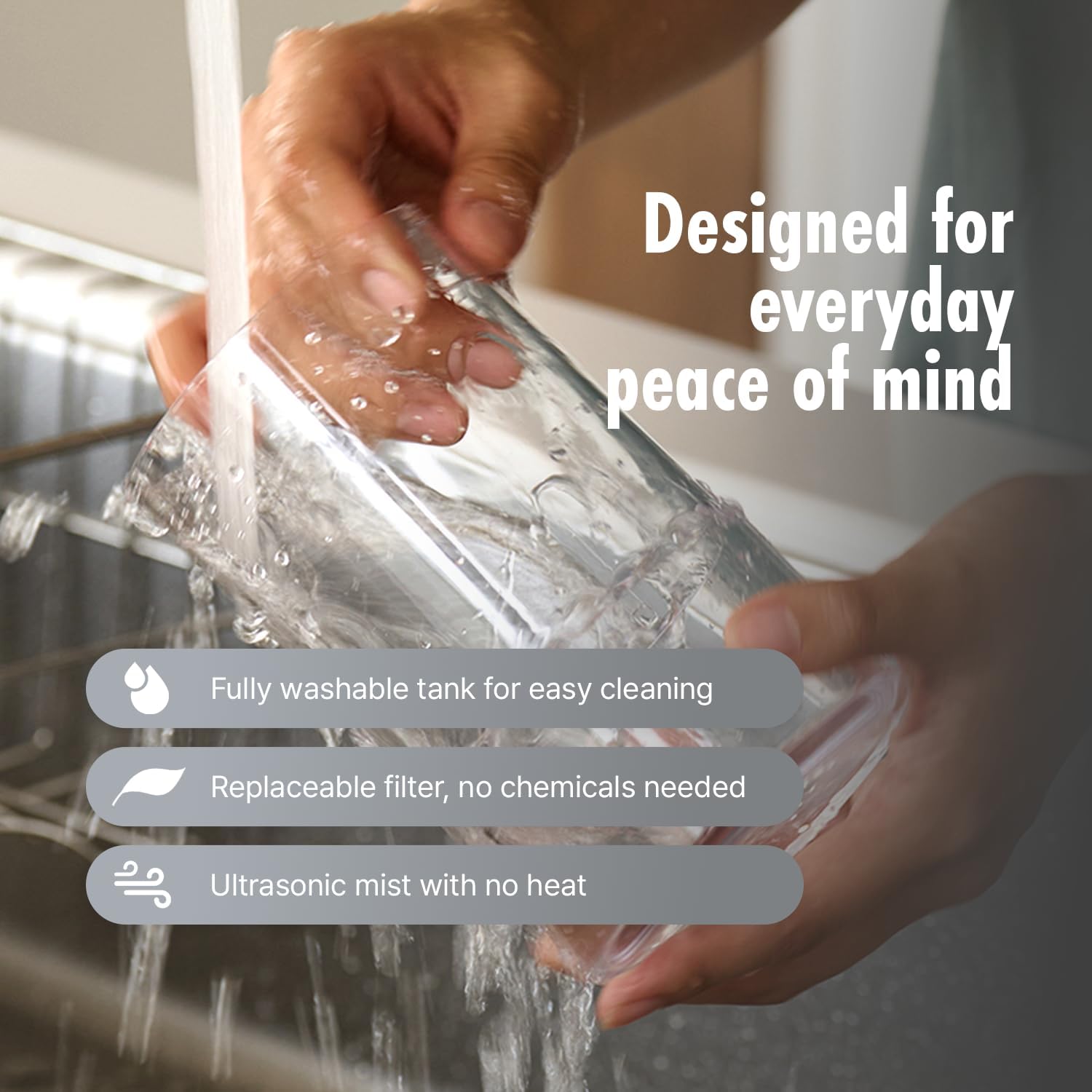 H3X Dual Mist Humidifier, 700ml Portable Cool Mist Humidifier with Mood Light, Auto Shut-Off, Wireless Personal Humidifier for Bedroom, Office & Home (PINKISH GRAY) - view 7