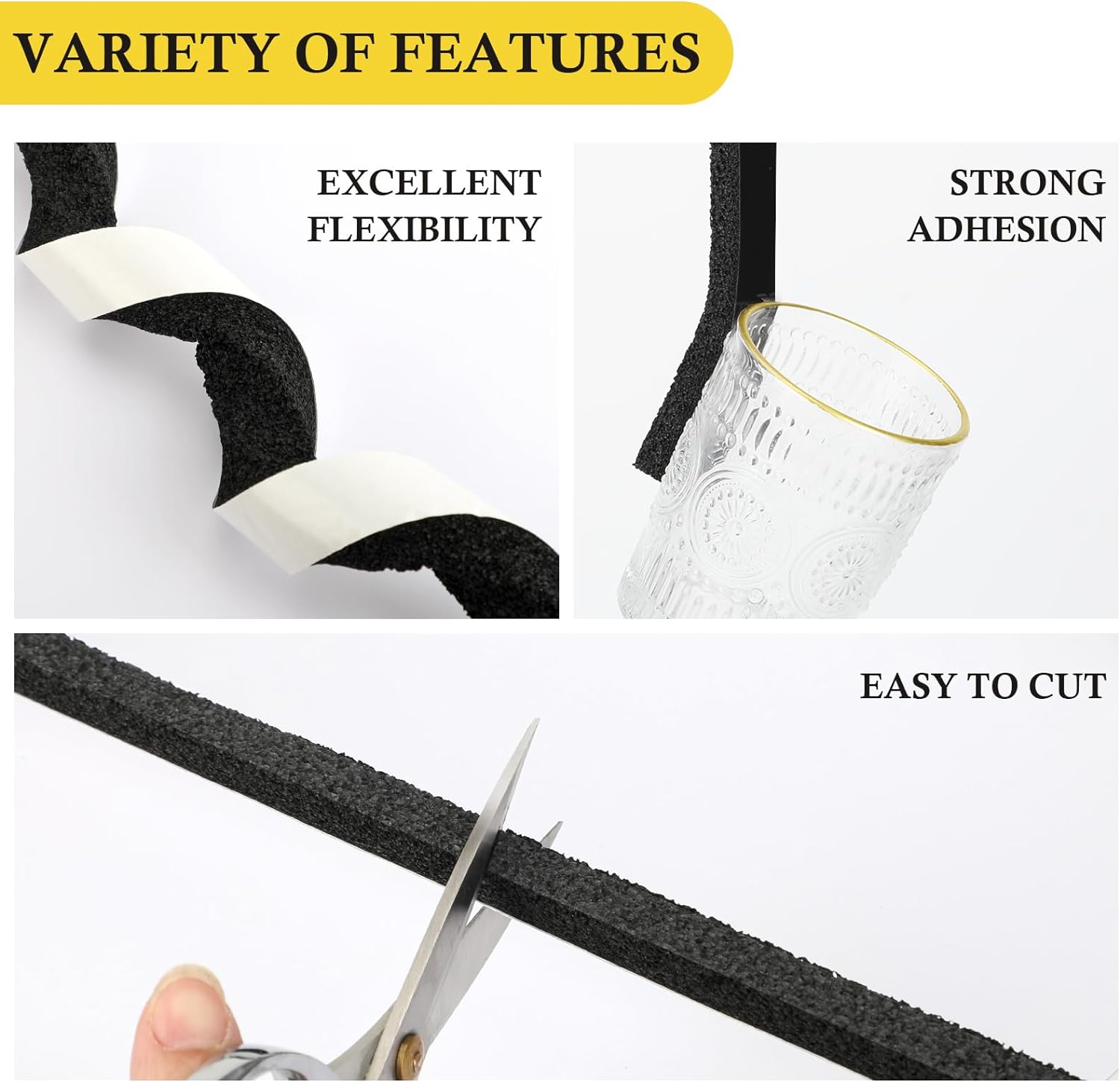AC Window Seal Foam Tape, 1" x 1" Thick Foam Weather Strip, Black | High Resilience Foam Tape Seals Large Gaps Around Ac Windows and Doors, 6.5ft x 2 Rolls, Strong Adhesive, Install in Minutes - view 4
