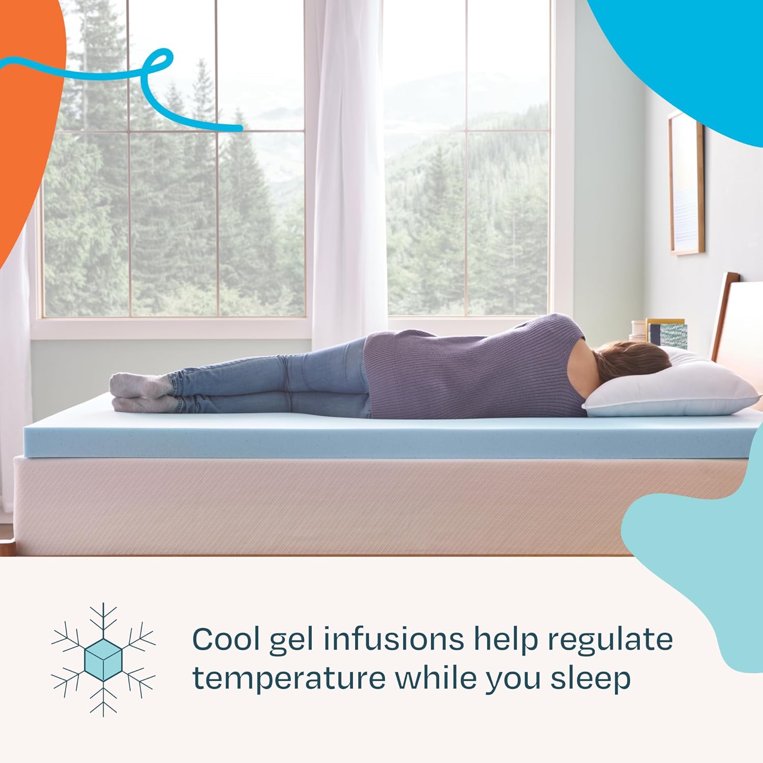 Memory foam mattress topper, full XL size - 3 inch gel infused memory foam - plush feel - cooling and pressure relieving - CertiPUR certified - view 2