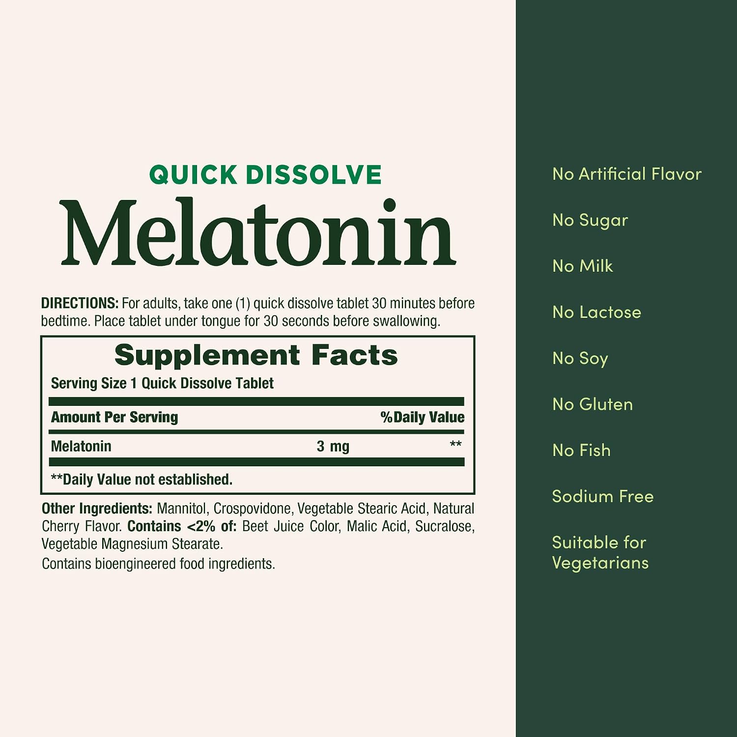 Melatonin, Promotes Relaxation & Sleep, 100% Drug Free Sleep Aid, 3 mg, 120 Quick Dissolve Tablets - view 5