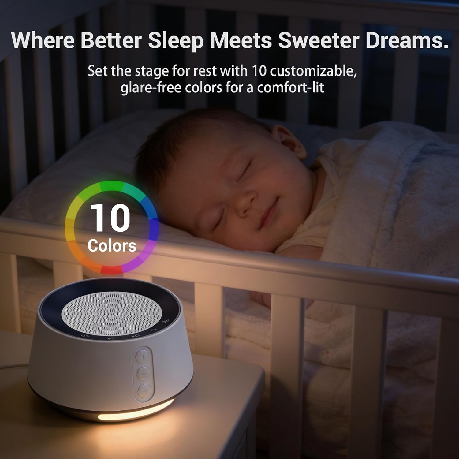 White noise sound machine with 20 soothing sounds, 10 colors night light sleep machines home office travel, 5 timers and memory feature sound machine for nursery baby kids adults (white) - view 3