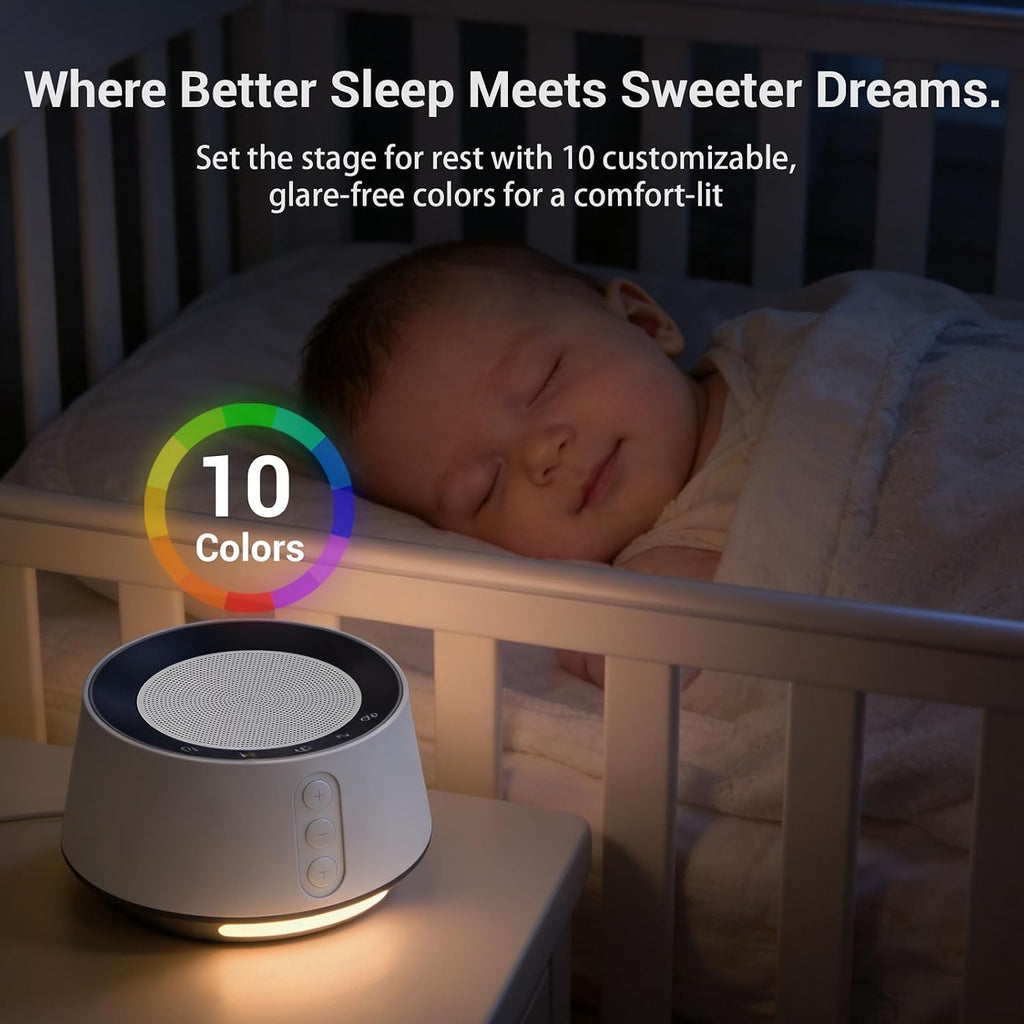 White noise machine with night light – 20 soothing sounds, 10 color lights, 5 timer settings & memory function, portable sleep sound machine for baby nursery, kids & adults, zebra wood - view 3