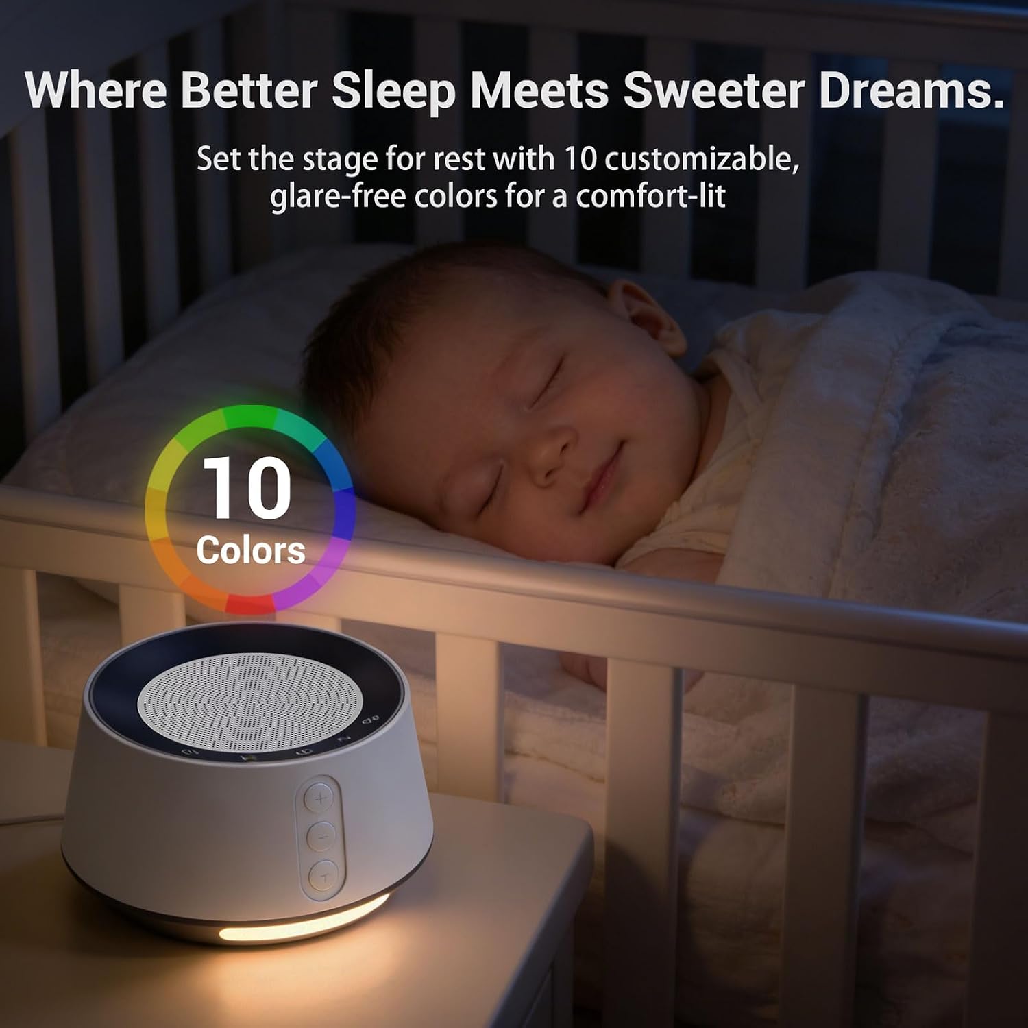 White noise machine with night light – 20 soothing sounds, 10 color lights, 5 timer settings & memory function, portable sleep sound machine for baby nursery, kids & adults, zebra wood - view 3