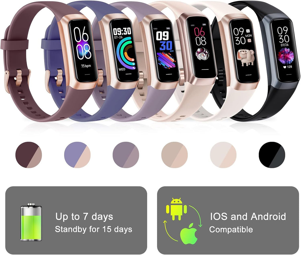Fitness tracker with 24/7 heart rate blood pressure blood oxygen sleep monitor, 1.10'' AMOLED touch screen smart watches, activity trackers health calories pedometer for women men - view 7