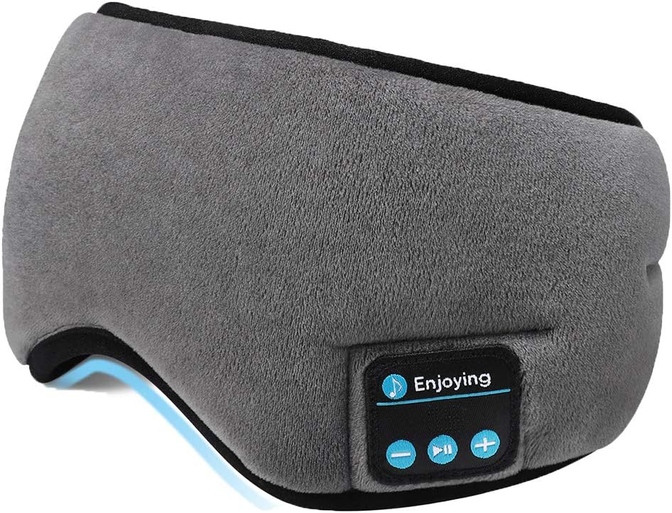 Wireless Sleep Mask,SKEYEOL Sleep Headphones,Adjustable&Washable Music Travel Sleeping Headset with Built-in Speakers Microphone Hands-Free for Air Travel,Siesta and Sleeping Grey