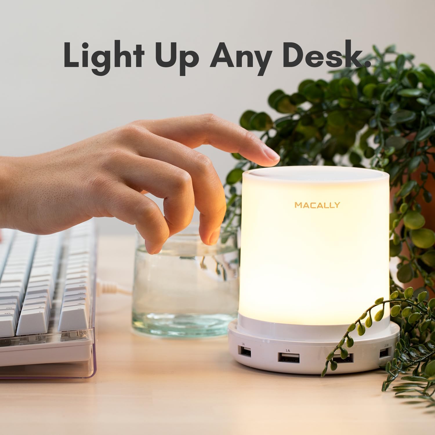 Small touch lamps for nightstand - bedside lamp with USB port - 3 way dimmable short table lamp for small spaces - use as night light and charger in bedroom - view 2