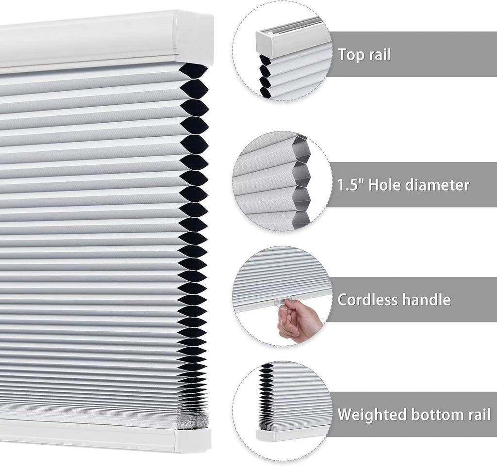 Cordless cellular shades, blackout room darkening black out honeycomb blinds for indoor windows bedroom, pull down pleated accordion blind easy install, shade size 34" Wx72 H, White - view 3