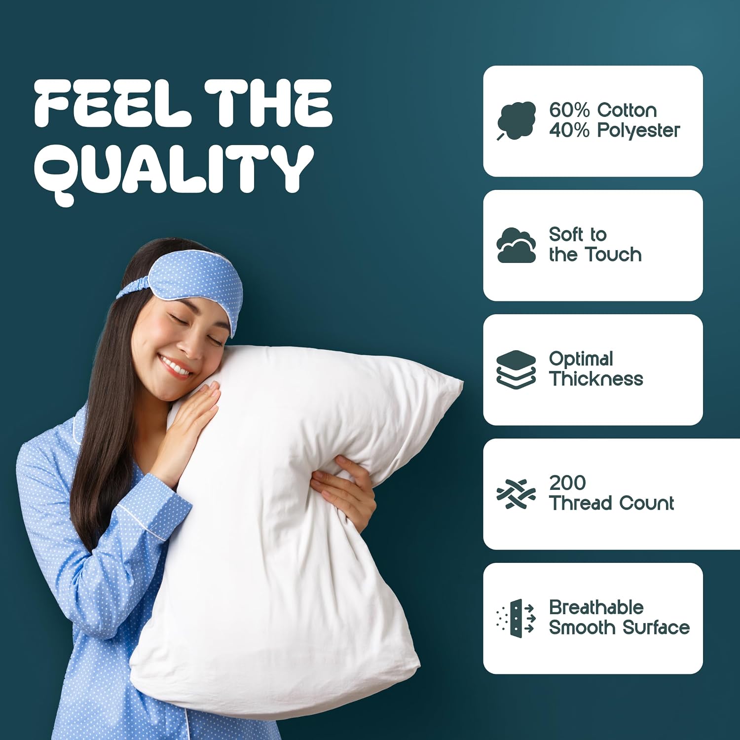 King Pillow Covers with Zipper 2 Pack - 20 x 36 Ultra-Soft, Cozy and Noiseless King Pillow Protector, 200 Thread Count, Fade-Resistant Pillow Shams - view 3