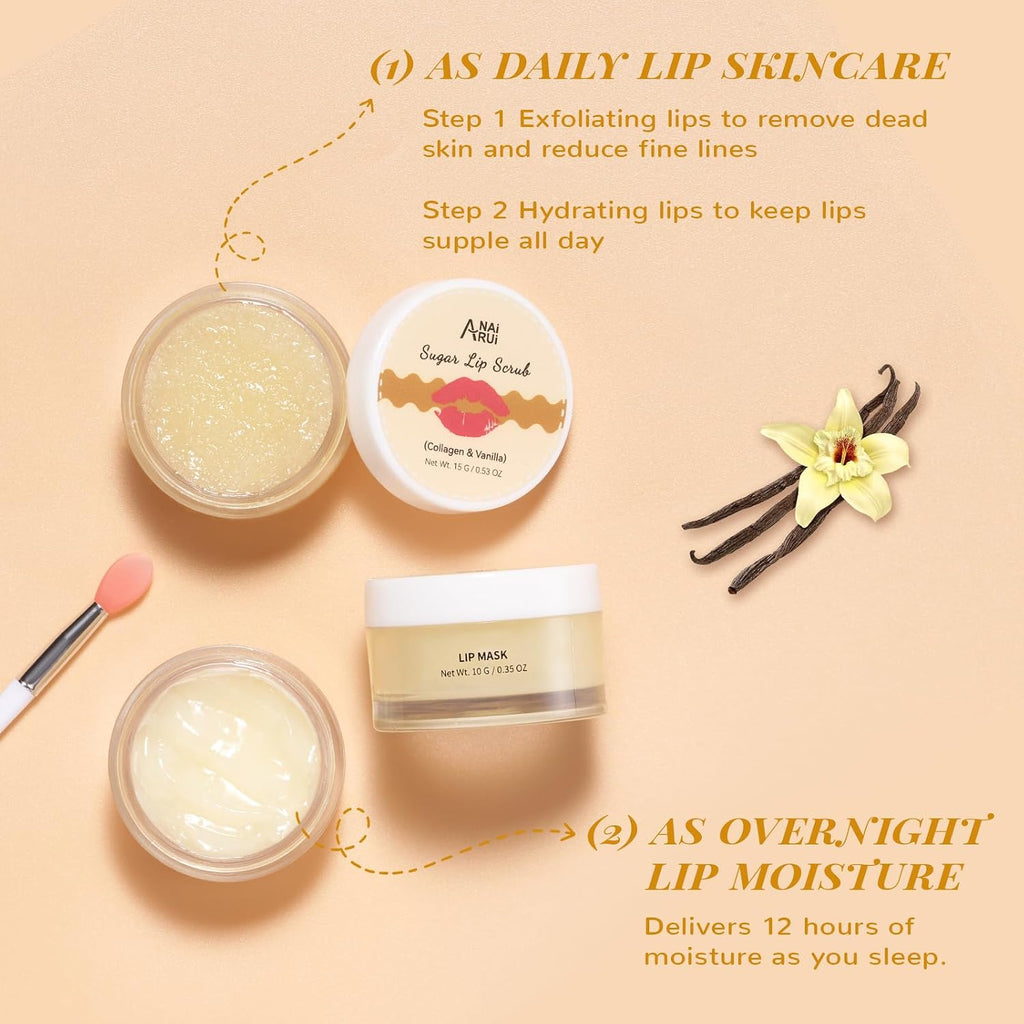 Lip Scrub & Lip Mask Set, Vanilla | Lip Sleeping Mask, Lip Exfoliator Scrub for Exfoliating, Lip Overnight Treatment, Lip Care Gift Kits for Dry, Chapped Lips - view 7