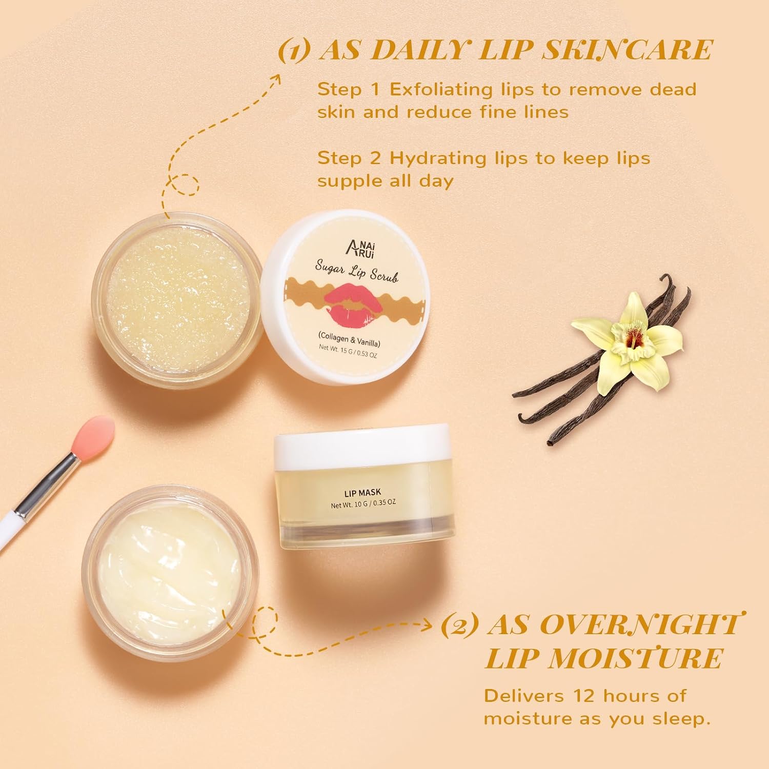 Lip Scrub & Lip Mask Set, Vanilla | Lip Sleeping Mask, Lip Exfoliator Scrub for Exfoliating, Lip Overnight Treatment, Lip Care Gift Kits for Dry, Chapped Lips - view 7