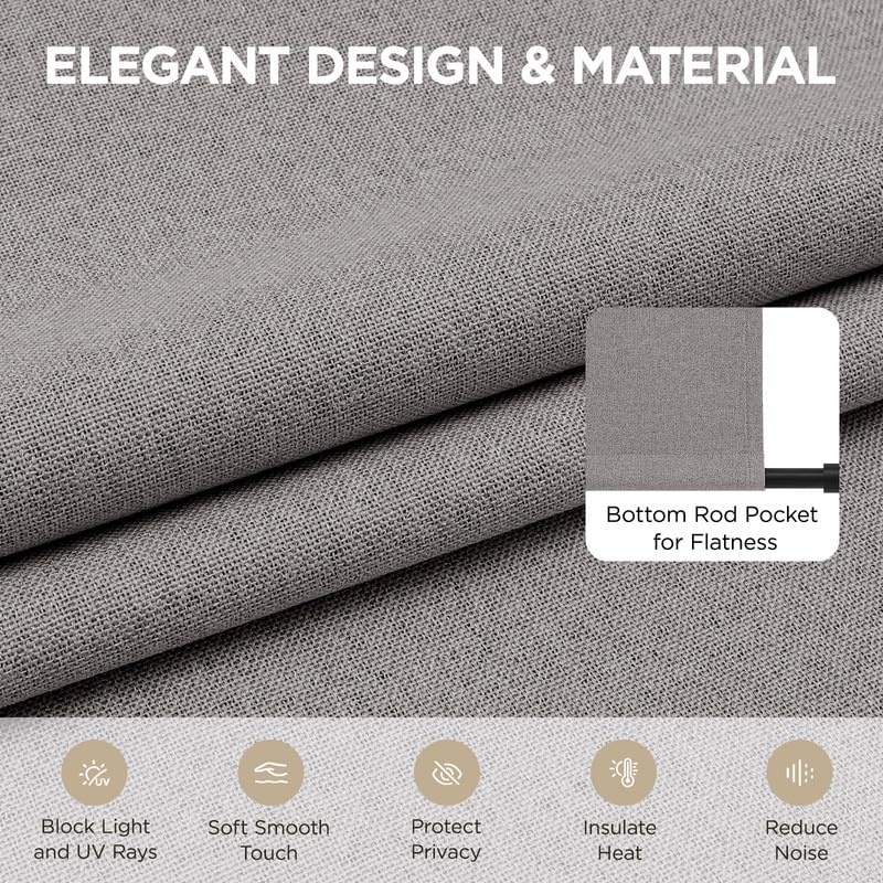 100% Linen Blackout French Door Curtains, Modern Farmhouse Privacy Thermal Insulated Door Window Shades for Bedroom Patio, 1 Panel, W26 x L40 Inch, Grey - view 4