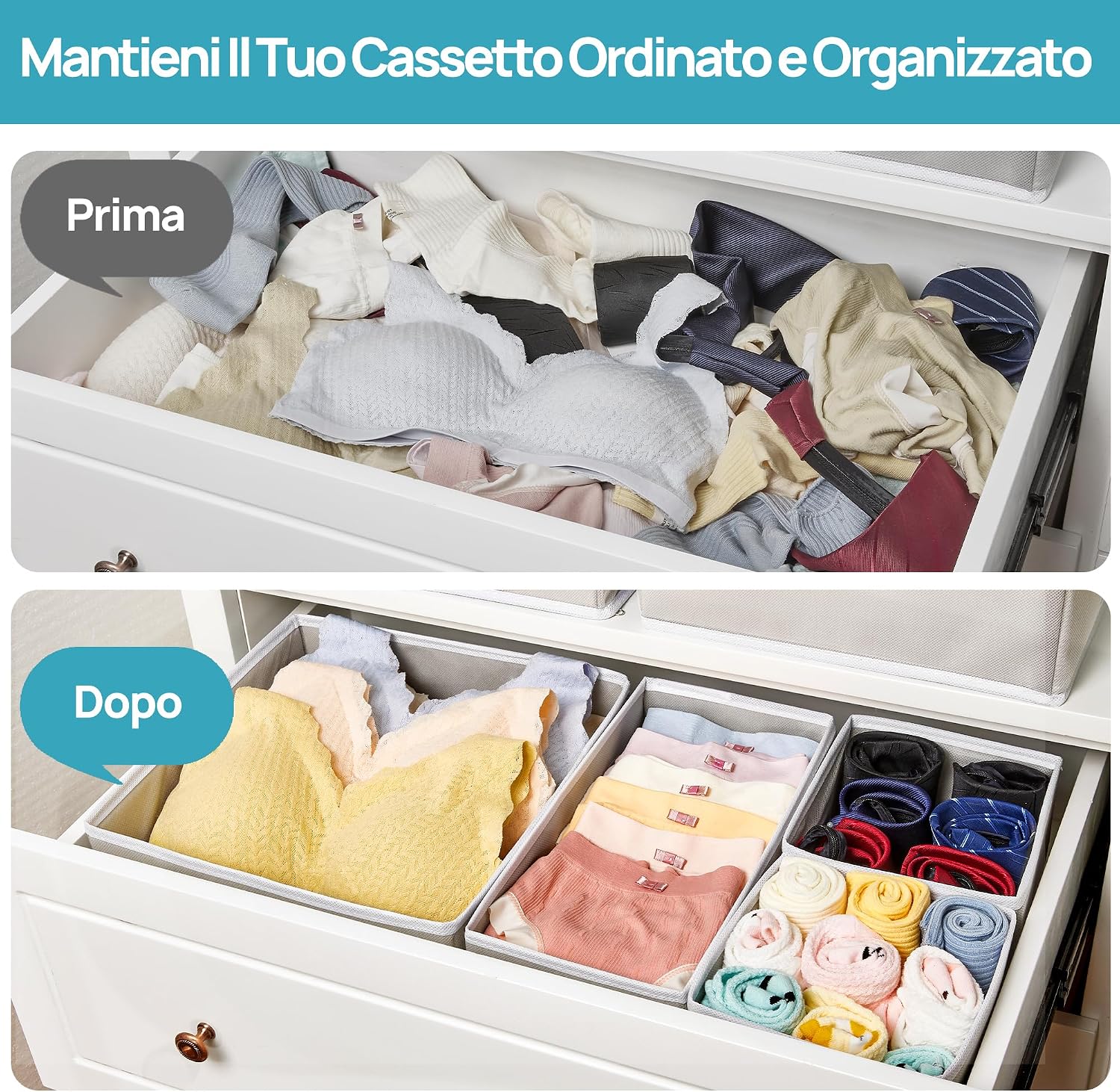 12 Pack Baby Clothes Organizer, Dresser Drawer Organizer for Baby Clothing, Foldable Fabric Closet Drawer Storage Bins, Dresser Dividers for Bra, Socks, Ties, Scarf | Nursery Drawer Storage, Baby Clothing Organization, Foldable Fabric Bins, Dresser Closet - view 3