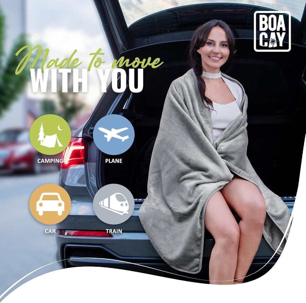 Soft & Warm Travel Blanket for Airplane & Car - Long Flight Essential for Women, Men, Kids - Compact Pillow with Luggage Sleeve & Backpack Clip - view 8
